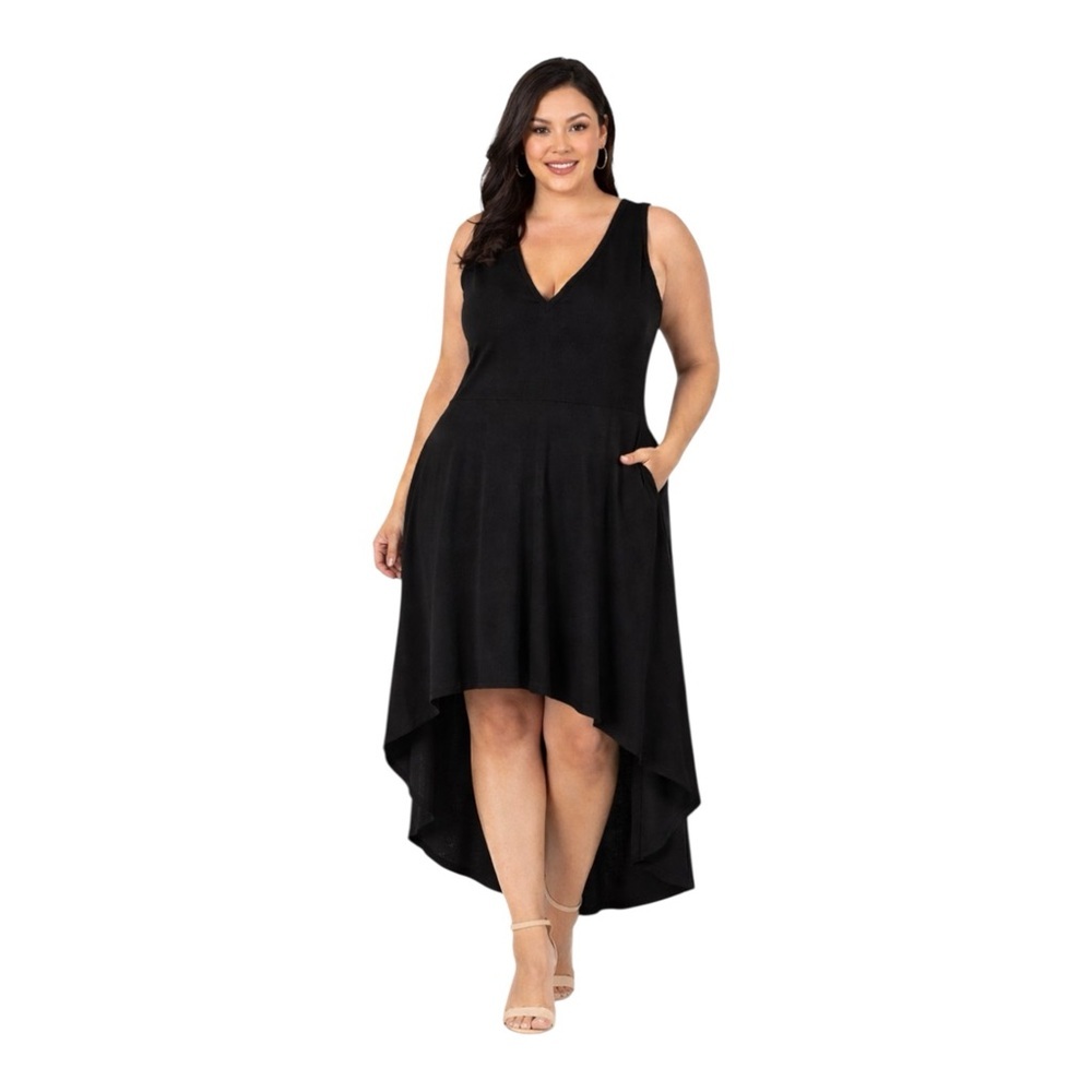 24seven Comfort Apparel Black High Low Dress Pockets 1X NWT